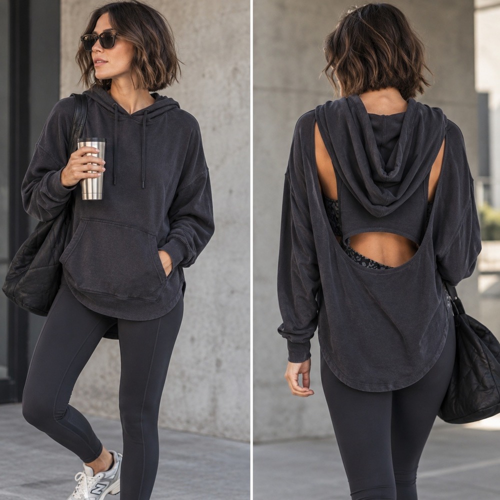 Free People Movement Back Into It Racerback Charcoal Grey Hoodie Athleisure L